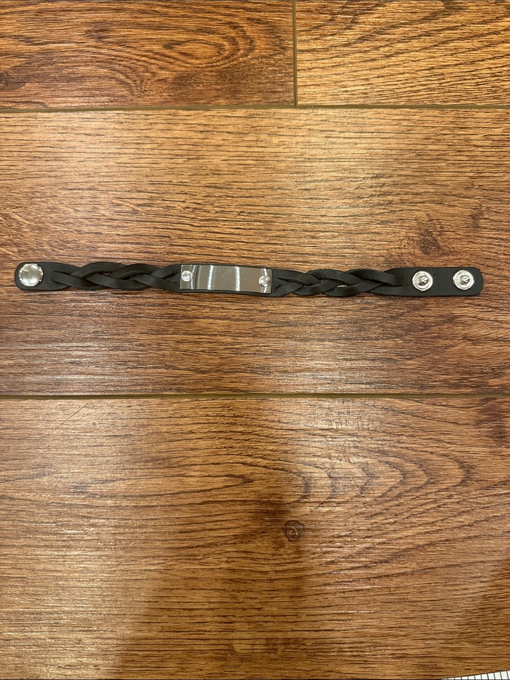 Plunder Black Braided Leather Bracelet with Silver ID Plate